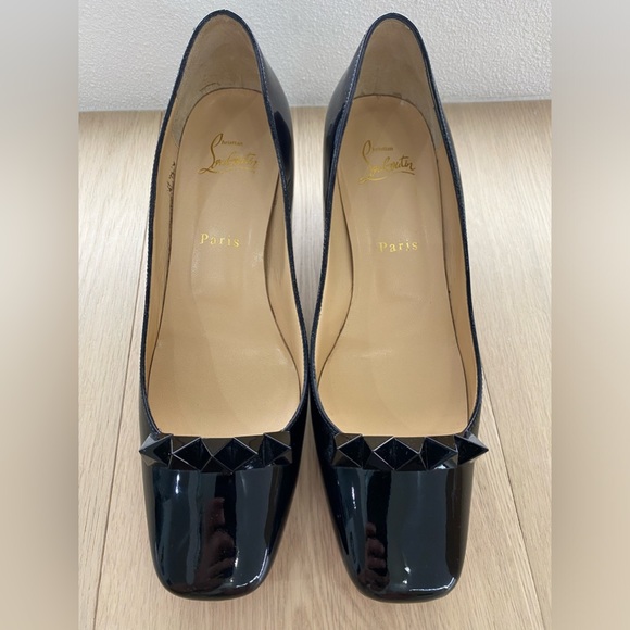 Christian Louboutin Patent Block Heel Red Sole Chunky Pump w/ Spikes Size 9.5 - Picture 9 of 9